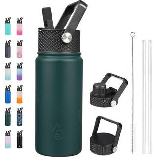 Bjpkpk isolerede vandflasker med halm låg 18 oz rustfrit stål metal vandflaske kold og varmt vandflaske med 3 låg lækage bevis BPA gratis rejse k