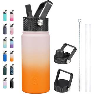 Bjpkpk isolerede vandflasker med halm låg 18 oz rustfrit stål metal vandflaske kold og varmt vandflaske med 3 låg lækage bevis BPA gratis rejse k