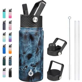 Bjpkpk isolerede vandflasker med halm låg 18 oz rustfrit stål metal vandflaske kold og varmt vandflaske med 3 låg lækage bevis BPA gratis rejse k