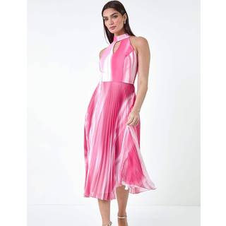 Roman Roman Pink Ombre Stripe Pleated Midi Dress