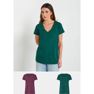 Lts Tall 2 Pack Green & Purple Vneck Tshirts 14 Lts | Tall Women's Women's Multipack Tops & Vests