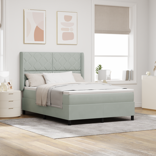 Box Spring Seng Med Hovedgærde Lysegrå 140 X 200 Cm Fløjl