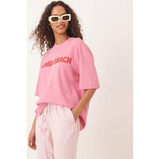 Gina Tricot-Printed oversized tee-T-shirt med print-Lyserød-L-Dame
