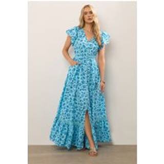 Lts Tall Blue Ditsy Floral Print Button Lace Insert Maxi Dress 10 Lts | Tall Women's Floral Dresses