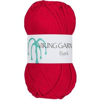 Viking Bjørk 550 Rød Indhold: 50% Bambus, 50% bomuld Vægt/længde: 50 g = ca. 147 meter Anbefalet pind: 3 mm Anbefalet hæklenål: 2.5 mm Strikkefasthed: 10 cm = 25 m Vask: 40°C / Tørres fladt.