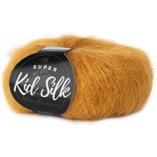Mayflower Super Kid Silk 65 Høstguld Indhold: 76% mohair, 24% silke Vægt/Længde: 25 g = ca. 195 m Anbefalede pinde: 4.5-5 mm Strikkefasthed: 10 x 10 cm = 22 m x 27 p Vask:Håndvask/ Tåler ikke tørretumbling.