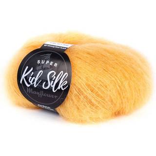 Mayflower Super Kid Silk 39 Lys honning Indhold: 76% mohair, 24% silke Vægt/Længde: 25 g = ca. 195 m Anbefalede pinde: 4.5-5 mm Strikkefasthed: 10 x 10 cm = 22 m x 27 p Vask:Håndvask/ Tåler ikke tørretumbling.