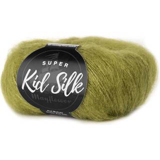 Mayflower Super Kid Silk 50 Pesto Indhold: 76% mohair, 24% silke Vægt/Længde: 25 g = ca. 195 m Anbefalede pinde: 4.5-5 mm Strikkefasthed: 10 x 10 cm = 22 m x 27 p Vask:Håndvask/ Tåler ikke tørretumbling.