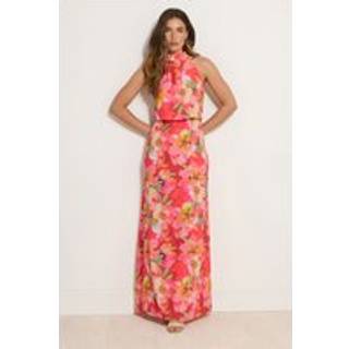 Lts Tall Orange Tropical Floral Halter Neck Maxi Dress 10 Lts | Tall Women's Occasion Dresses
