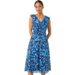 Roman Petite Blomster Tryk Frill Midi KjoleEU 44 (UK 16)