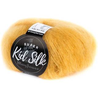 Mayflower Super Kid Silk 21 Oliven Indhold: 76% mohair, 24% silke Vægt/Længde: 25 g = ca. 195 m Anbefalede pinde: 4.5-5 mm Strikkefasthed: 10 x 10 cm = 22 m x 27 p Vask:Håndvask/ Tåler ikke tørretumbling.