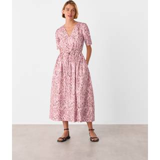 Whistles Whistles Pink Leopard Print Cotton Midi Dress