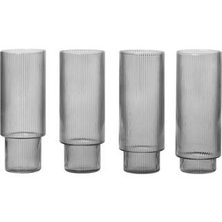 Ferm Living Ripple Long Drinksglas Sæt af 4 Røget