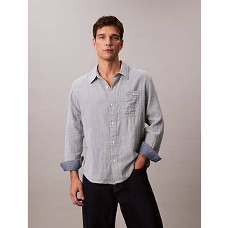 Double Face Striped Cotton Shirt - Blue - XS