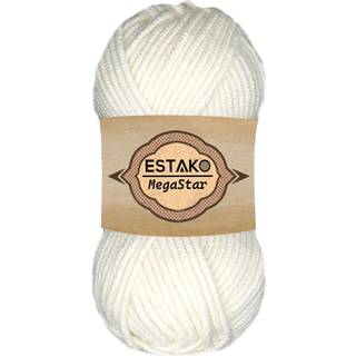 Estako Megastar 75% akryl 25% uldgarn Blød tykket voluminøs vægt #5 for hækling og strikning 3,52 oz (100 g) / 120 år (110 m) (60187-hvid)