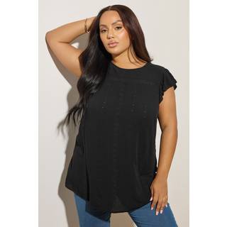 Yours Curve Yours Curve Black Embroidered Crinkle Top