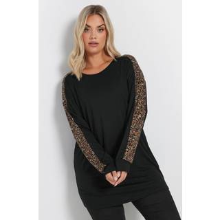 Yours Curve Yours Curve Black Leopard Print Sleeve Detail Top