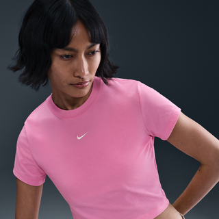 Kort, maskinstrikket Nike Sportswear Chill-T-shirt til kvinder - Pink - XXL (EU 52-54)