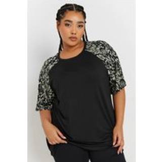 Yours Curve Yours Curve Black Contrast Abstract Print Sleeve T-Shirt