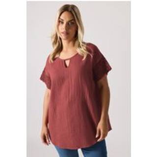 Yours Curve Yours Curve Orange Cheesecloth Crochet Keyhole Top