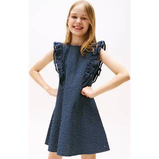 Ruffle Seersucker Fit And Flare Dress