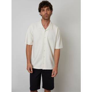 Threadbare Threadbare Cream Textured Revere Collar Short Sleeve Shirt