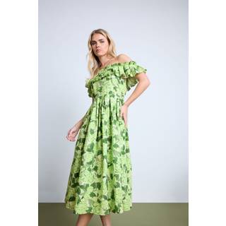 PixieGirl Petite PixieGirl Petite Green Pleated Bardot 100% Cotton Dress