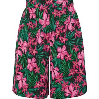 Yours Curve Yours Curve Green Floral Print Crinkle Jersey Shorts