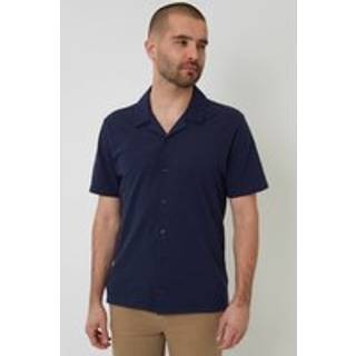 Threadbare Threadbare Blue Jersey Pique Revere Collar Short Sleeve 100% Cotton Shirt
