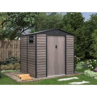 Haveskur i metal af galvaniseret stål med grå træeffekt 4,15 m² - ADELMO