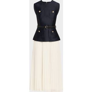 Self-Portrait Belted plissÃ© taffeta midi dress - blue - XL