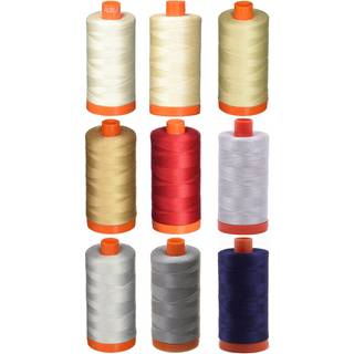 9 -pack - Aurifil 50WT Bundle - Muslin Light Sand Light Beige Beige Red Aluminium Dove Gray Dark Navy Mako Cotton Thread - 1422yds hver