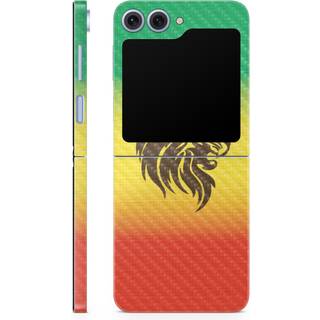 Carbon Fiber Phone Skin kompatibel med Samsung Galaxy Z Flip 6 - Rasta Lion - Premium 3M Vinyl Protective Wrap Decal Cover - Let at anvende | Udf