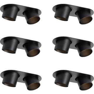 Sæt med 6 indbyggede spots sort GU10 70mm justerbar 2-lys - Installa