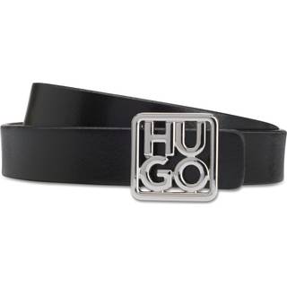 Vendbart bælte i italiensk læder med stablet logo på spændet