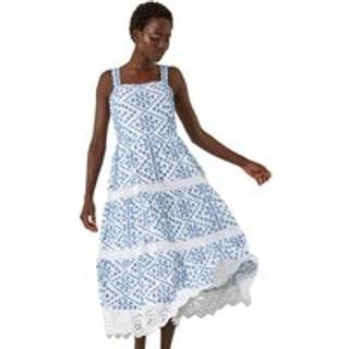 Roman Roman Blue 100% Cotton Broderie Strap Detail Midi Dress - EU 42 (UK 14)