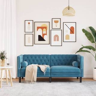 2-personers Chesterfield-sofa med bolsterpuder fløjl blå