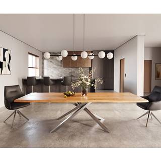 Esstisch Edge 300x100x4 Eiche Natur Kreuzgestell Rechteck Edelstahl Live-Edge