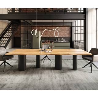 Esstisch Edge 300x100x4 Eiche Natur Pilier Metall Schwarz Live-Edge