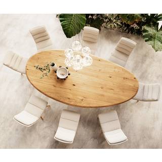 Esstisch Edge Oval 280x130x2,5 Eiche Natur Estelar rund Edelstahl Flow-Edge