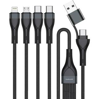 4smarts 4in2 15W Multi-Charging Kabel - 2 x USB-C / Lightning / Micro USB 120cm - Sort