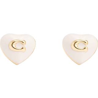 Coach Gold Boxed White Enamel Heart Stud Earrings - Gold