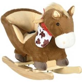 HOMCOM Kids Rocking Horse, Plush Baby Rocking Chair with Safety Harness, Realistic Sound, Foot Pedals, for Toddler Aged 18-36 Months, Brown