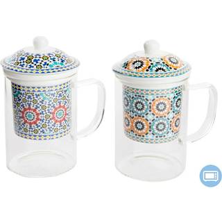 Krus med infusionsfilter DKD Home Decor Multifarvet Orange Flise Araber 300 ml (2 enheder)