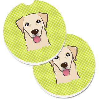 """" Caroline's Treasures Checkerboard Lime Green Golden Retriever -sæt med 2 kopholder Bilkaster BB1314CARC 2.56 Multicolor """"