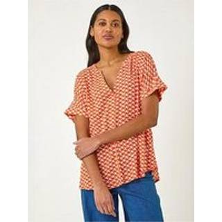 Roman Roman Orange Abstract Print Tunic Top