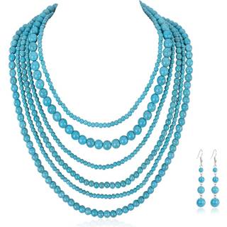 Montana West Rustic Coutures turkis krave Langlag 2 stykker perlerede halskæde smykker sæt til kvinder cowgirl øreringe RNS-1010TQ