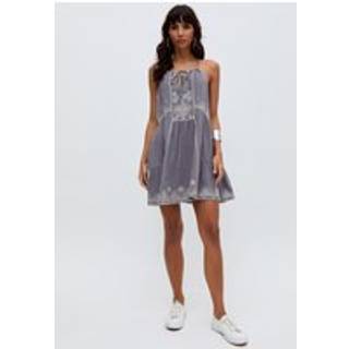 Raffya Raffya Grey Jen Embrodiered Mini 100% Cotton Dress