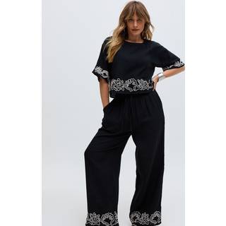 Raffya Raffya Black Milly 100% Cotton Embroderied Hem Top