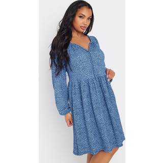 Yours Curve Yours Curve Blue Dot Tie Neck Dress